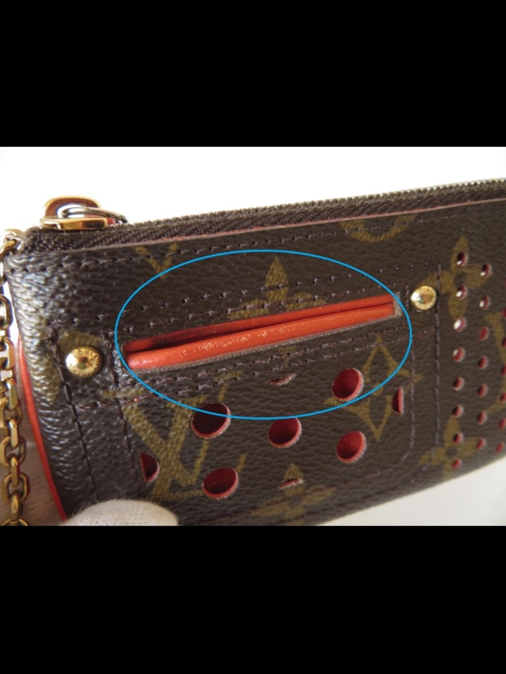Louis Vuitton Monogram Perforated Key Pouch - Brown with Red Trim - Picture 11 of 15